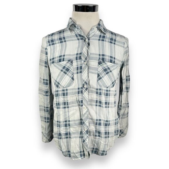 Rails Flannel Shirt Women’s Small White & Pale Blue Plaid Button Up Light - Picture 1 of 10